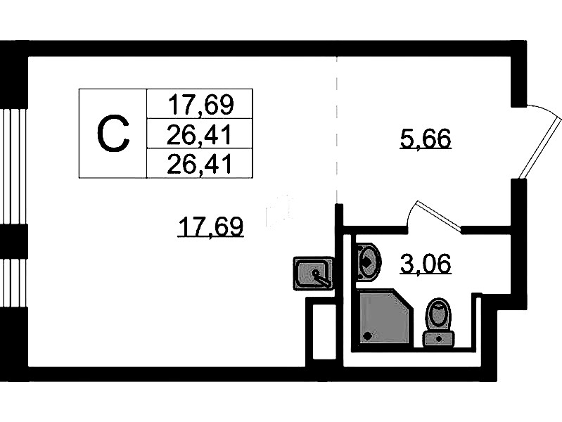 Квартира студия 26.41 м², 2/12 эт., ЖК «Новые Лаврики»